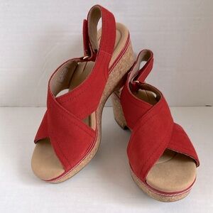 Clark’s Collection Leather Wedge Sandals - Red  Size 8 1/2 M
